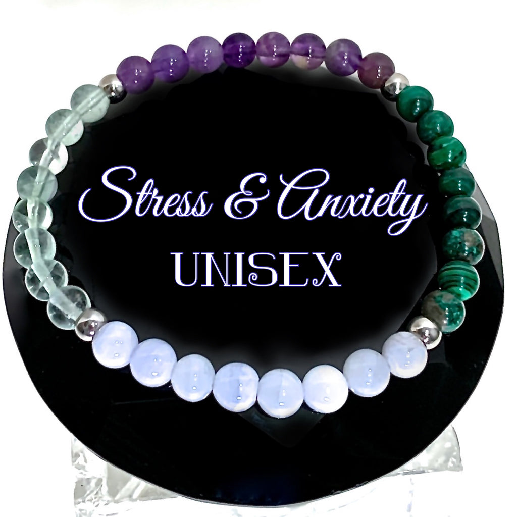 Stress Anxiety Mens Unisex Reiki Crystal Gemstone Energy Bracelet- Spiritual Diva