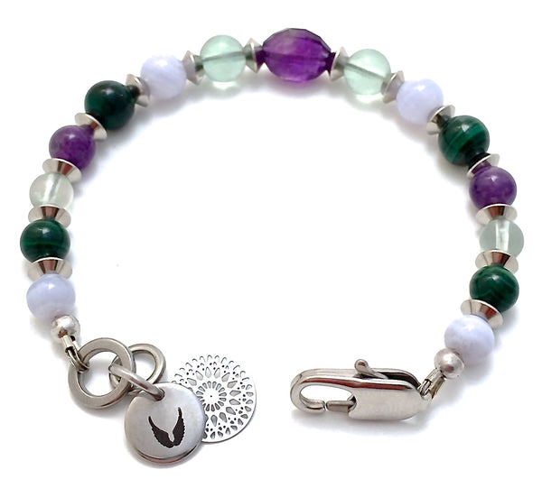 Stress Anxiety Relief Healing Crystal Reiki Gemstone Angel Clasp Bracelet - Spiritual Diva Jewelry
