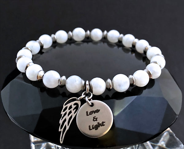 Rainbow Moonstone Energy Healing Crystal Reiki Gemstone Angel Bracelet - Spiritual Diva Jewelry