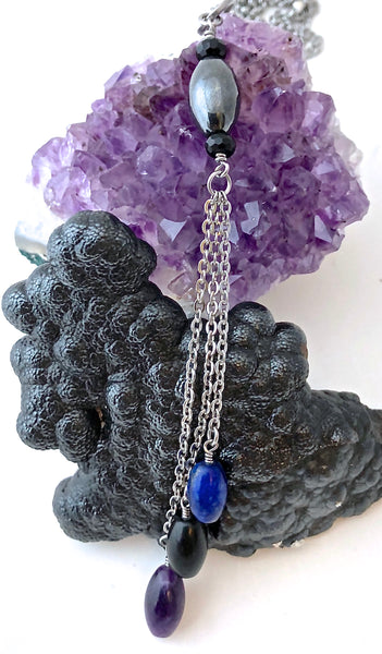 PROTECTION Reiki Energy Healing Crystal Gemstone Tassel Necklace - Spiritual Diva Jewelry