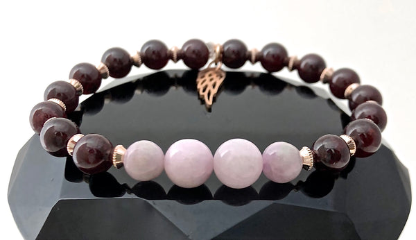 Pink Kunzite Garnet Rose Gold Healing Crystal Reiki Angel Bracelet - Spiritual Diva Jewelry