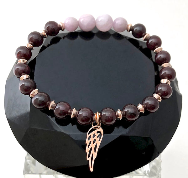 Pink Kunzite Garnet Rose Gold Healing Crystal Reiki Angel Bracelet - Spiritual Diva Jewelry
