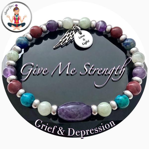 STRENGTH Grief depression Healing Crystal Reiki Angel Stretch Bracelet - Spiritual Diva Jewelry