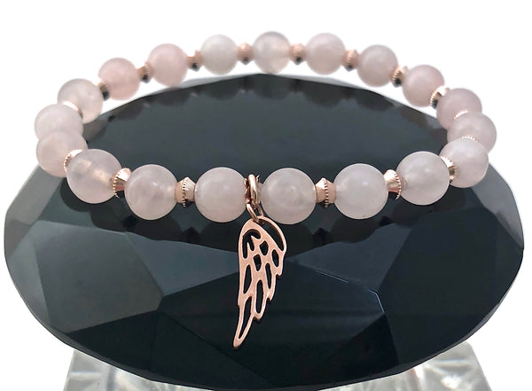 Rose Quartz Healing Crystal Rose Gold Angel Reiki Gemstone Bracelet - Spiritual Diva Jewelry