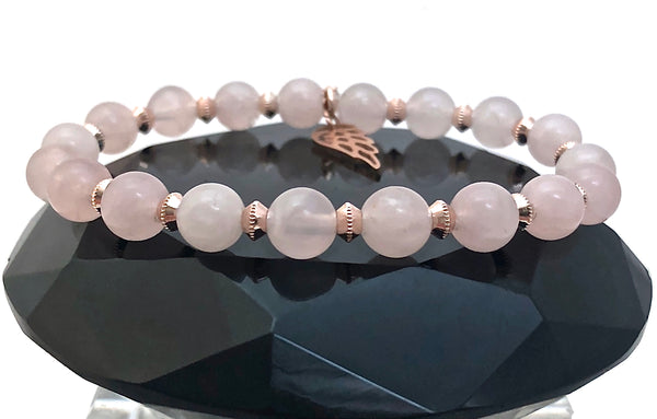 Rose Quartz Healing Crystal Rose Gold Angel Reiki Gemstone Bracelet - Spiritual Diva Jewelry
