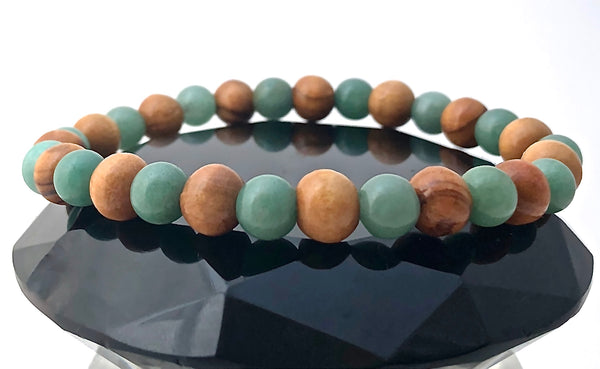 Green Aventurine Olive Wood Healing Crystal Reiki Unisex Yoga Bracelet - Spiritual Diva Jewelry