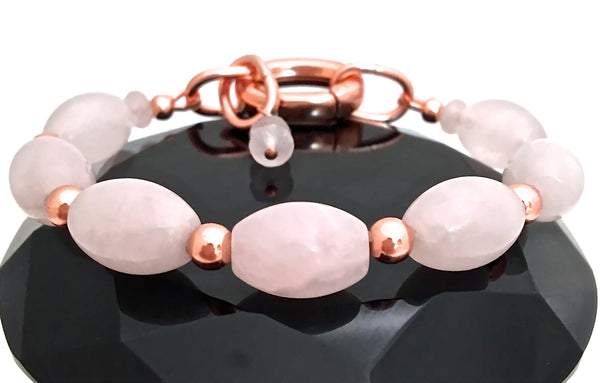 Rose Quartz Love Energy Healing Crystal Copper Reiki Clasp Bracelet - Spiritual Diva Jewelry