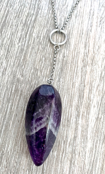 Amethyst Energy Healing Crystal Reiki Pendant Gemstone Lariat Necklace - Spiritual Diva Jewelry