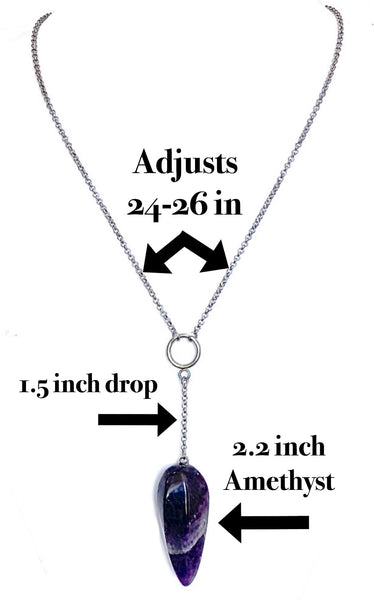 Amethyst Energy Healing Crystal Reiki Pendant Gemstone Lariat Necklace - Spiritual Diva Jewelry