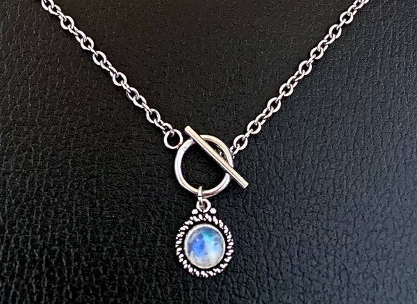 Rainbow Moonstone Healing Crystal Reiki Gemstone Toggle Necklace - Spiritual Diva 