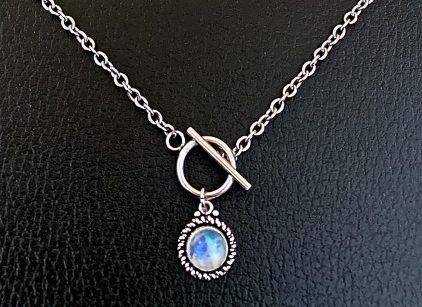 Rainbow Moonstone Healing Crystal Reiki Gemstone Toggle Necklace - Spiritual Diva