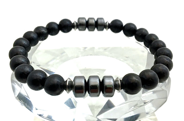 Genuine Shungite Hematite Energy Healing Crystal Mens Reiki Bracelet - Spiritual Diva Jewelry