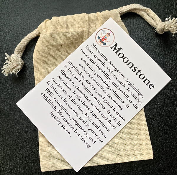 Rainbow Moonstone Healing Crystal Reiki Gemstone Toggle Necklace description gift bag - Spiritual Diva - Spiritual Diva
