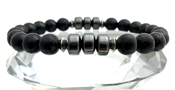 Genuine Shungite Hematite Energy Healing Crystal Mens Reiki Bracelet - Spiritual Diva Jewelry