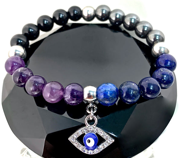 PROTECTION  Evil Eye Reiki Crystal Genuine Gemstone Bracelet - Spiritual Diva