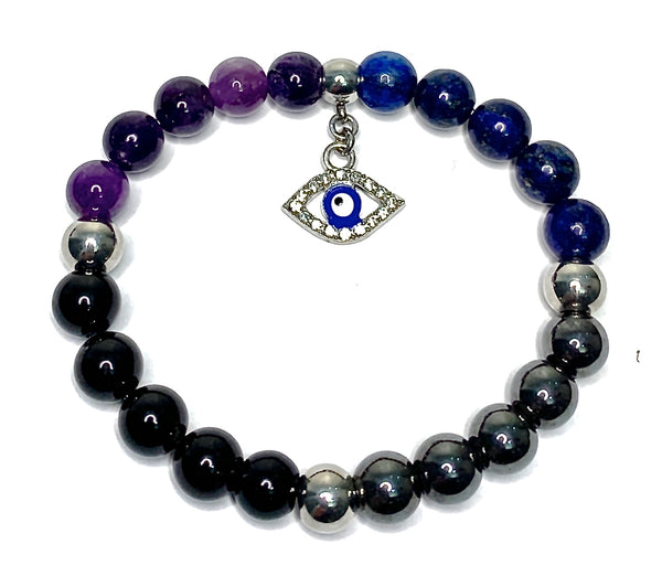 PROTECTION  Evil Eye Reiki Crystal Genuine Gemstone Bracelet - Spiritual Diva