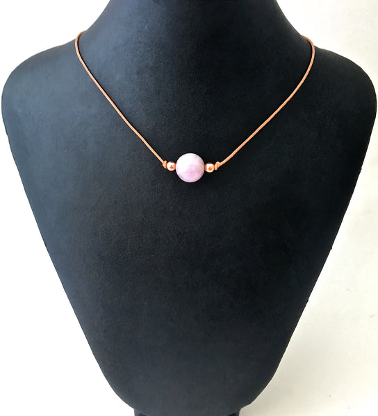 Pink Kunzite Healing Crystal Reiki Leather Copper Choker Necklace - Spiritual Diva Jewelry