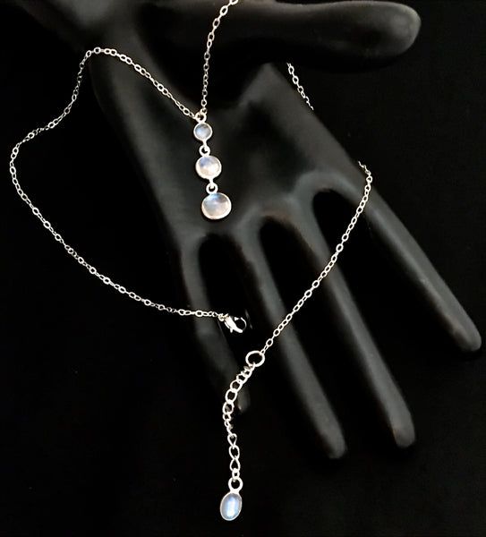 Moonstone Healing Crystal Reiki Sterling Silver Choker Y Necklace - Spiritual Diva Jewelry