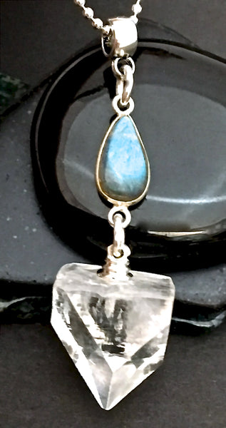 Apophyllite Labradorite Healing Crystal Reiki Pendant Silver Necklace - Spiritual Diva Jewelry