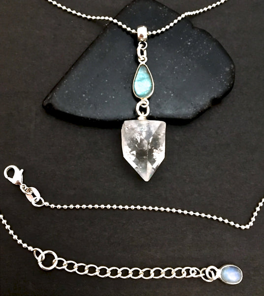 Apophyllite Labradorite Healing Crystal Reiki Pendant Silver Necklace - Spiritual Diva Jewelry