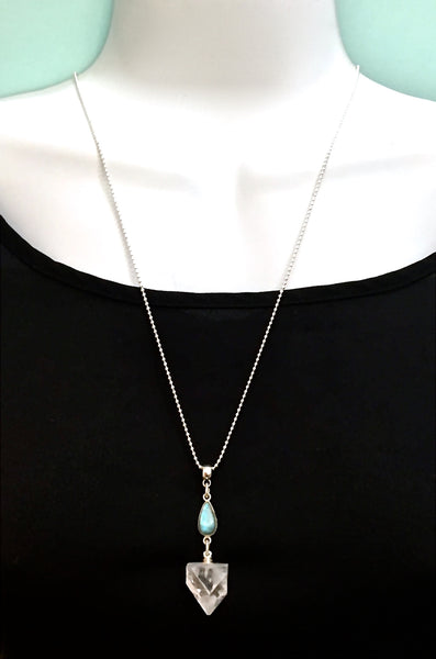 Apophyllite Labradorite Healing Crystal Reiki Pendant Silver Necklace - Spiritual Diva Jewelry