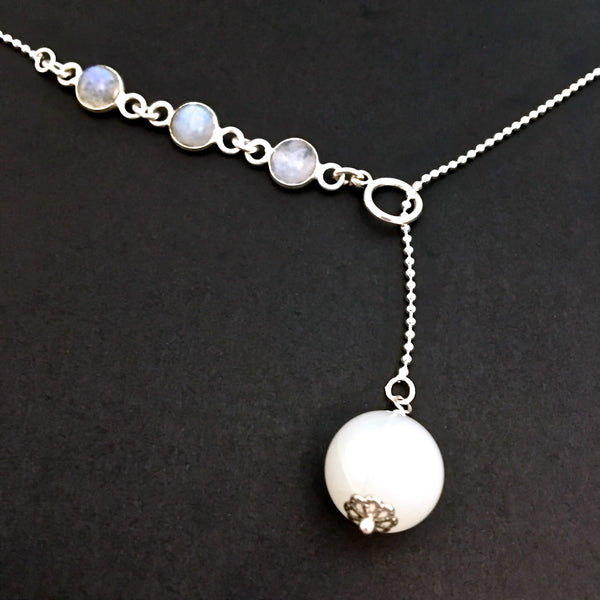 Moonstone Healing Crystal Reiki Sterling Silver Lariat Y Necklace - Spiritual Diva Jewelry