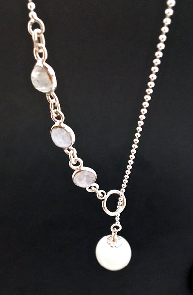 Moonstone Healing Crystal Reiki Sterling Silver Lariat Y Necklace - Spiritual Diva Jewelry