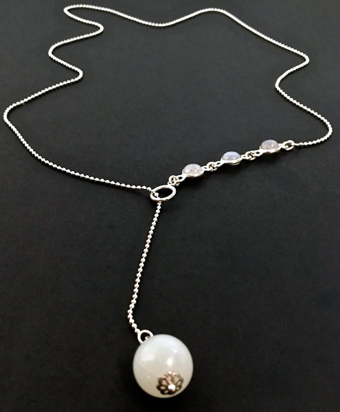 Moonstone Healing Crystal Reiki Sterling Silver Lariat Y Necklace - Spiritual Diva Jewelry