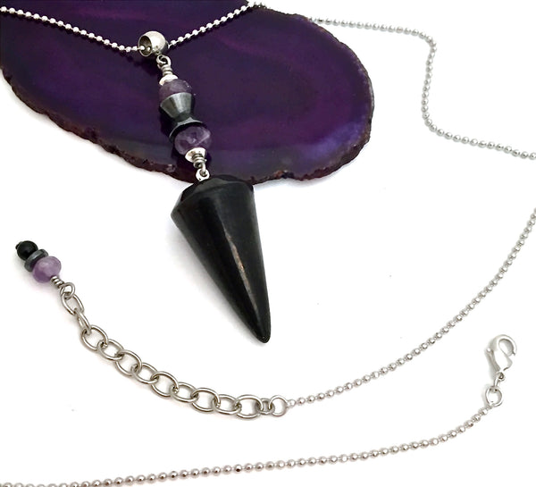 Shungite Hematite Amethyst Healing Crystal Reiki Necklace Pendant - Spiritual Diva Jewelry