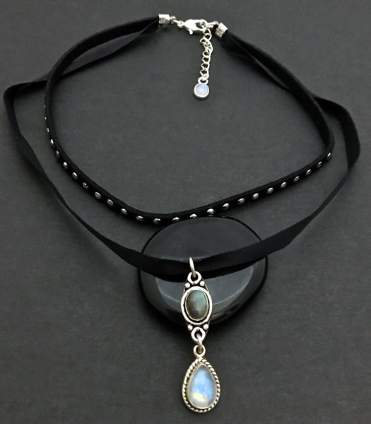 Moonstone Labradorite Healing Crystal Reiki Choker Gemstone Necklace - Spiritual Diva Jewelry