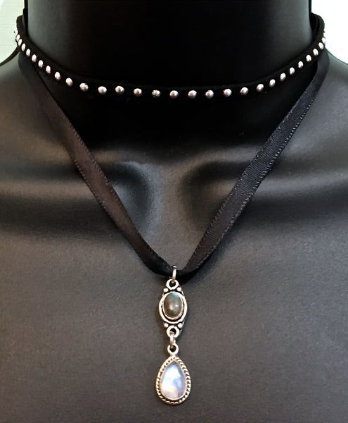Moonstone Labradorite Healing Crystal Reiki Choker Gemstone Necklace - Spiritual Diva Jewelry