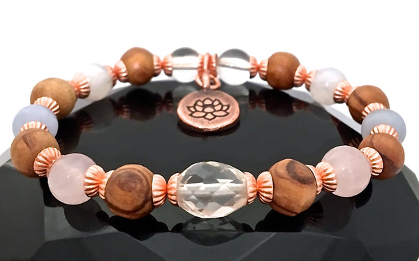 New Mother Baby Healing Crystal Reiki Olive Wood Copper Lotus Bracelet - Spiritual Diva Jewelry