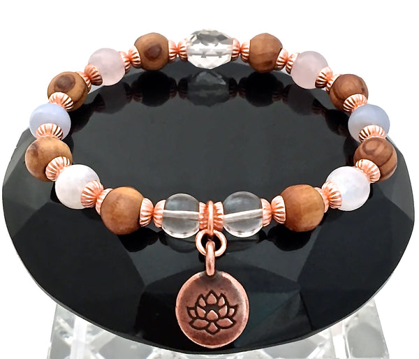 New Mother Baby Healing Crystal Reiki Olive Wood Copper Lotus Bracelet - Spiritual Diva Jewelry