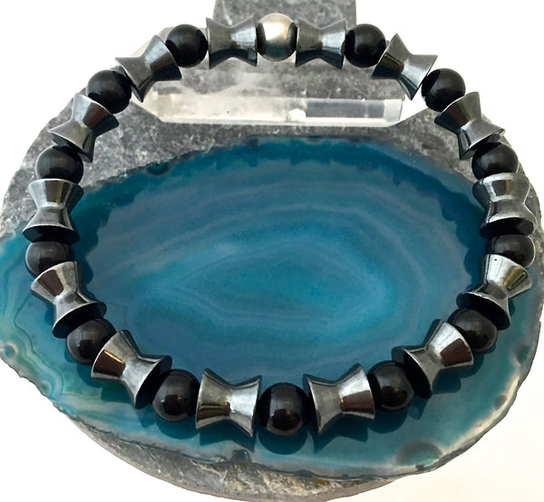 Black Tourmaline Hematite Healing Crystal Mens Gemstone Reiki Bracelet - Spiritual Diva Jewelry