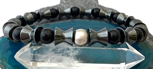 Black Tourmaline Hematite Healing Crystal Mens Gemstone Reiki Bracelet - Spiritual Diva Jewelry