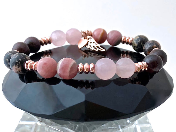 Soulmate Love Healing Crystal Rose Gold Reiki Gemstone Angel Bracelet - Spiritual Diva Jewelry