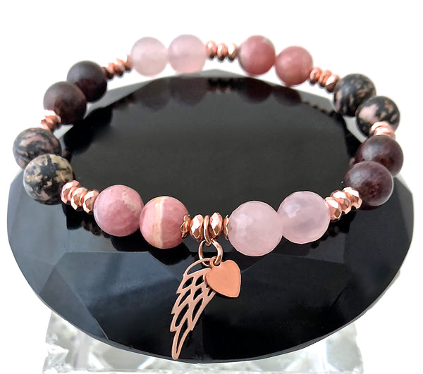 Soulmate Love Healing Crystal Rose Gold Reiki Gemstone Angel Bracelet - Spiritual Diva Jewelry