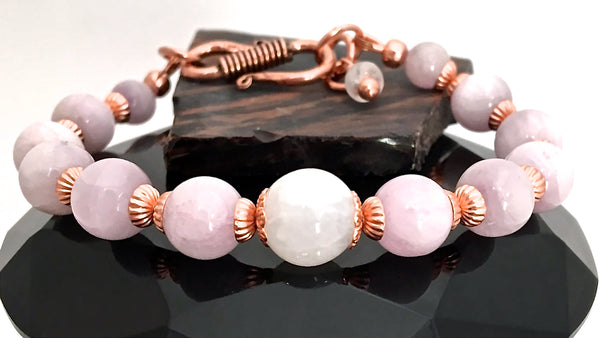 Kunzite Moonstone Energy Healing Crystal Reiki Copper S Clasp Bracelet - Spiritual Diva Jewelry