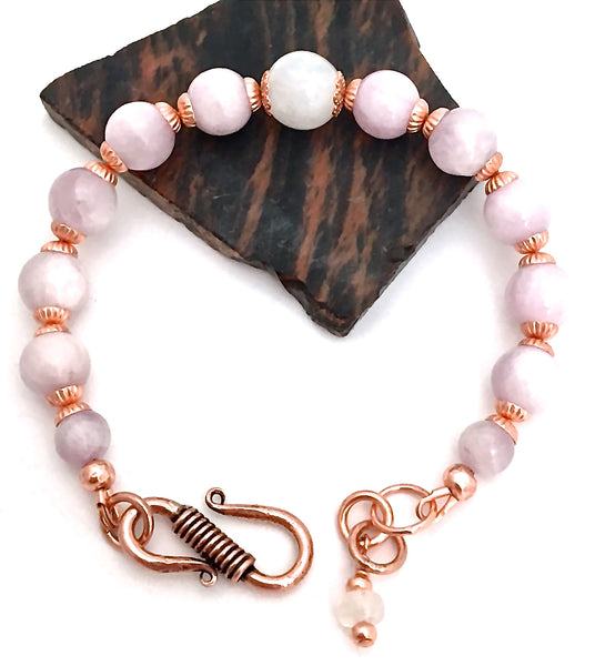 Kunzite Moonstone Energy Healing Crystal Reiki Copper S Clasp Bracelet - Spiritual Diva Jewelry