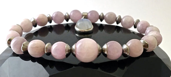 Pink Kunzite Moonstone Energy Healing Crystal Reiki Stretch Bracelet - Spiritual Diva Jewelry