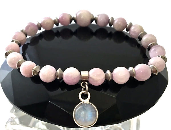 Pink Kunzite Moonstone Energy Healing Crystal Reiki Stretch Bracelet - Spiritual Diva Jewelry