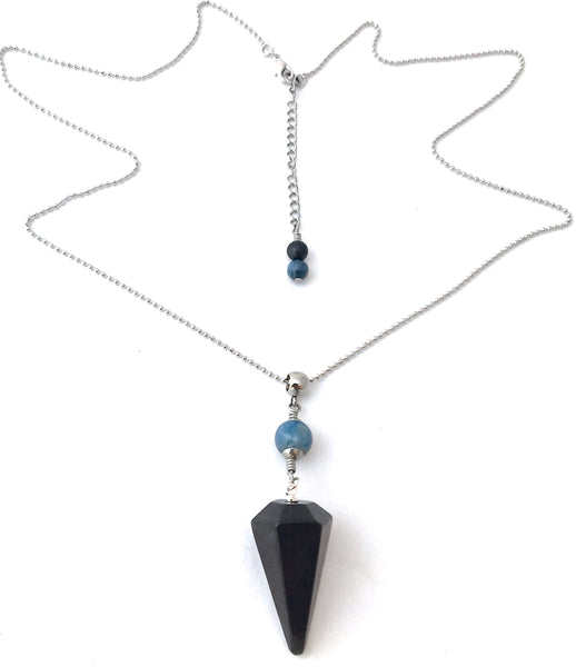 Shungite Kyanite Healing Crystal Reiki Gemstone EMF Necklace Pendulum - Spiritual Diva Jewelry