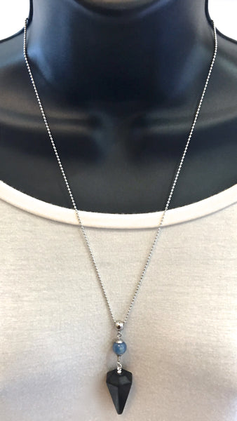 Shungite Kyanite Healing Crystal Reiki Gemstone EMF Necklace Pendulum - Spiritual Diva Jewelry
