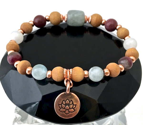 Inner Beauty Healing Crystal Reiki Olive Wood Copper Gemstone Bracelet - Spiritual Diva Jewelry