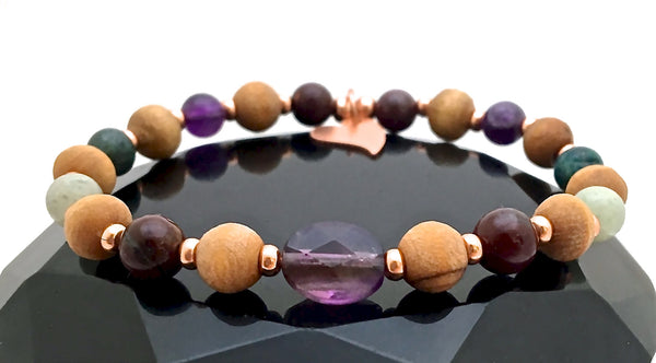 STRENGTH Grief Depression Healing Crystal Reiki Olive Wood Bracelet - Spiritual Diva Jewelry