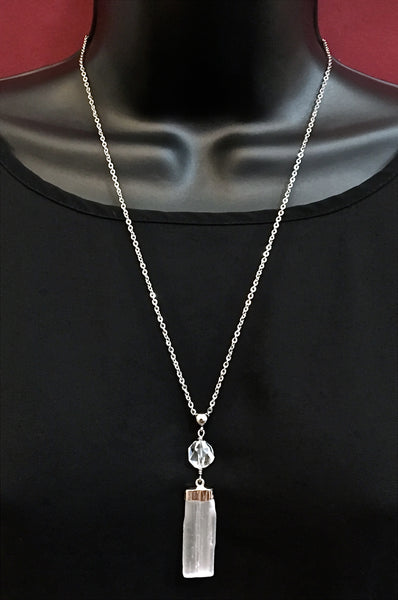 Selenite Clear Quartz Healing Crystal Reiki Gemstone Necklace Pendant - Spiritual Diva Jewelry