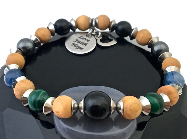 Chronic Pain Relief Healing Crystal Reiki Gemstone Olive Wood Bracelet - Spiritual Diva Jewelry