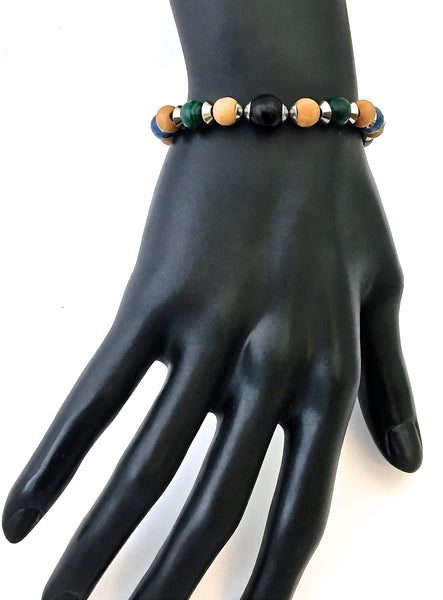 Chronic Pain Relief Healing Crystal Reiki Gemstone Olive Wood Bracelet - Spiritual Diva Jewelry