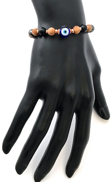 PROTECTION Evil Eye Energy Healing Crystal Reiki Olive Wood Bracelet - Spiritual Diva Jewelry