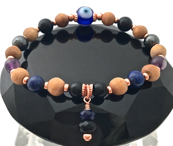 PROTECTION Evil Eye Energy Healing Crystal Reiki Olive Wood Bracelet - Spiritual Diva Jewelry